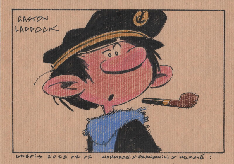 En vente - Stéphane Dubois, André Franquin, Hergé, Stéphane Dubois - Illustration Hommage à Gaston - Illustration originale