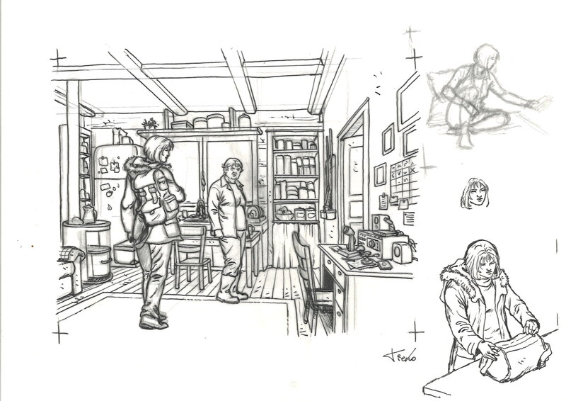 En vente - Tieko - Alaska, recherches de cases sur calque - Illustration originale