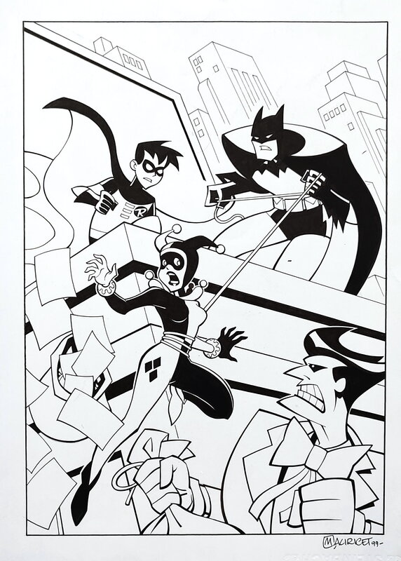For sale - Batman & Robin ft Harley Quinn - Mauricet DC (1999) - Original Illustration