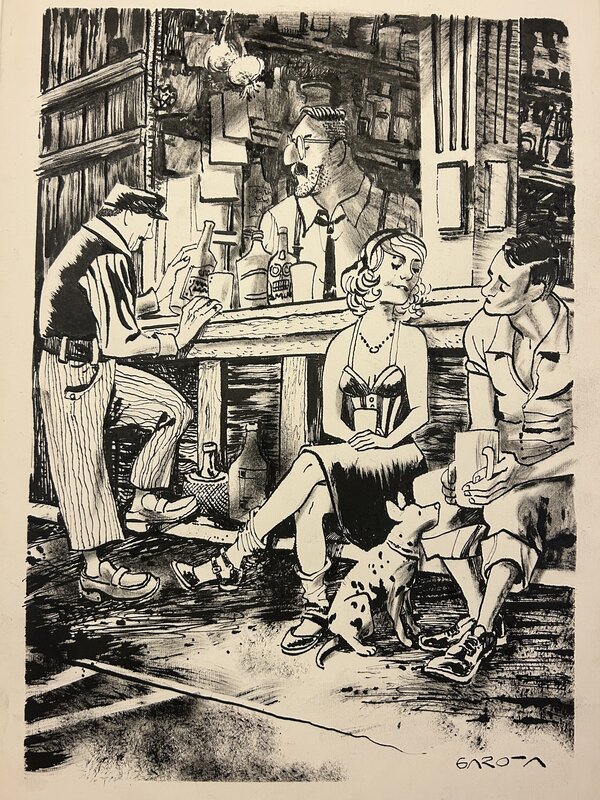 En vente - Davide Garota, Happiness with a dog in the middle - Illustration originale