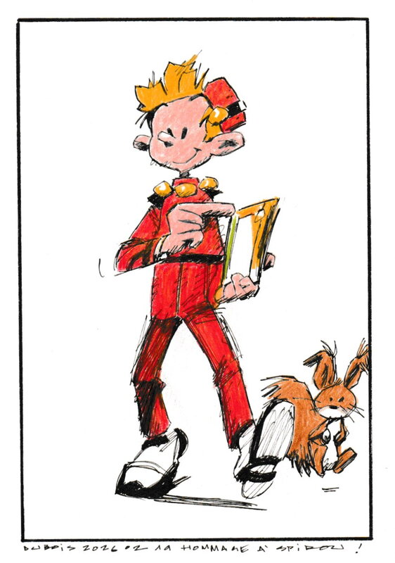 For sale - Stéphane Dubois, Janry, André Franquin, Stéphane Dubois - Illustration Hommage à Spirou - Original Illustration