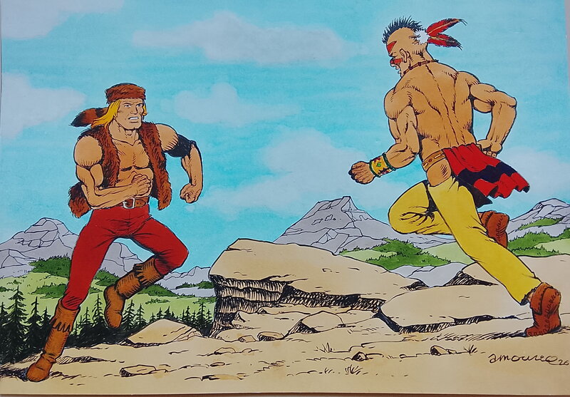 En vente - André Amouriq, Le choc des colosses - Illustration originale