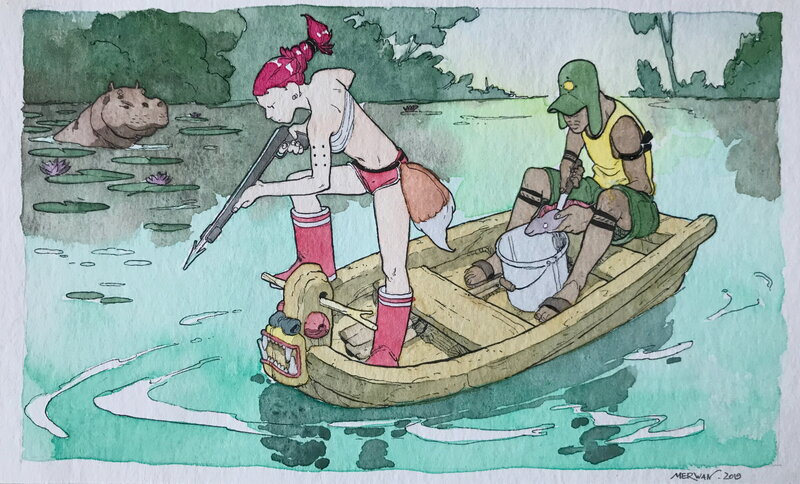 Merwan, Mécanique Céleste - Ex-libris - Illustration originale