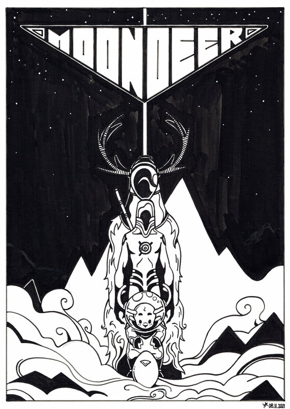 Yoann Kavege, Moon Deer - Ex Libris - Original Illustration