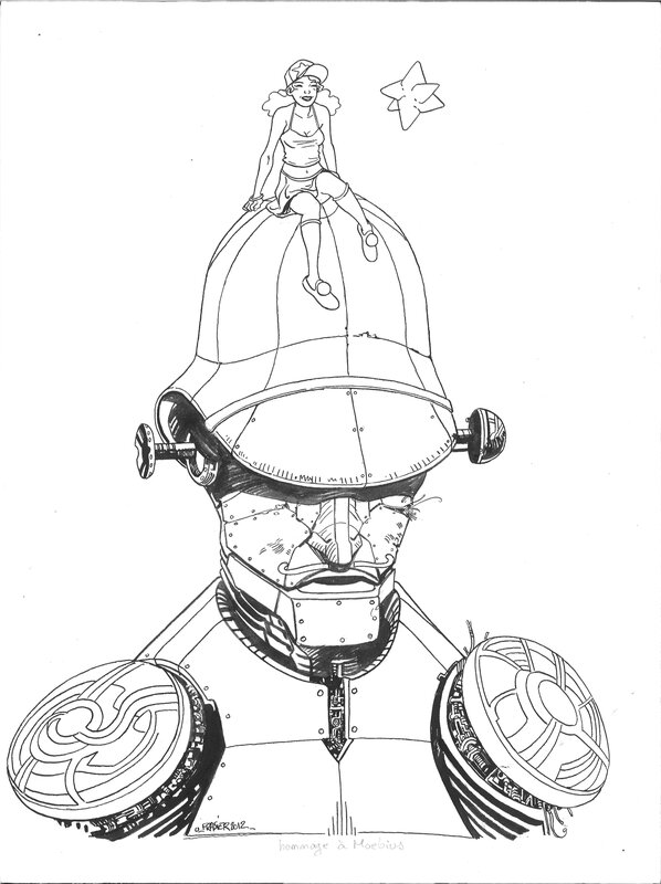 En vente - Olivier Frasier, Moebius, Olivier Frasier - Hommage à Moebius - Illustration originale
