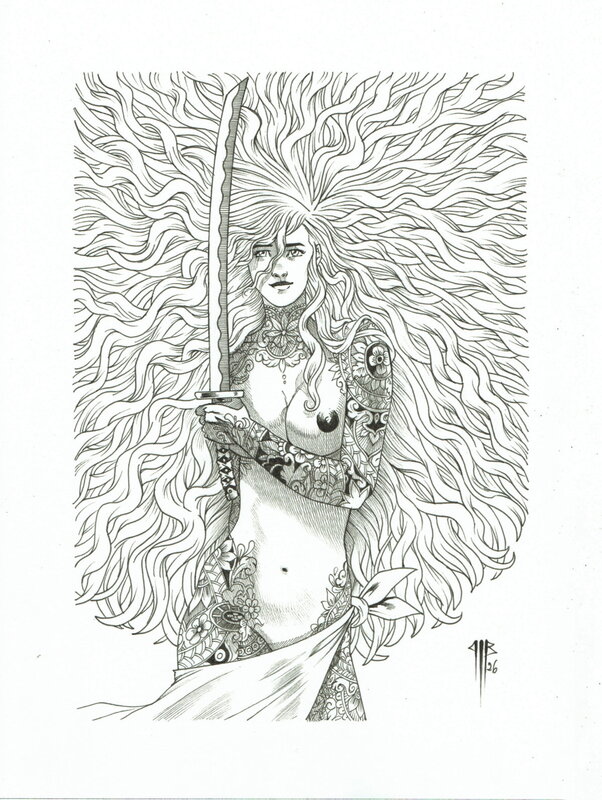 For sale - Philippe Bringel, Fille tatouee -  la Yakuza - Original Illustration