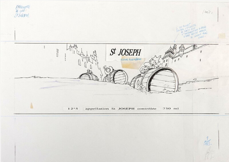 En vente - Mazan, Isabelle Dethan, Mazan et Detan - Illustration à l'encre étiquette de vin St Joseph - Illustration originale