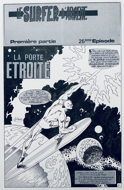 Jean-Yves Mitton, Marcel Navarro, John Buscema, Stan Lee, Mitton, Le Surfer d’argent#25, La porte étroite, 1ére partie, planche n°1 de titre, 2015. - Planche originale