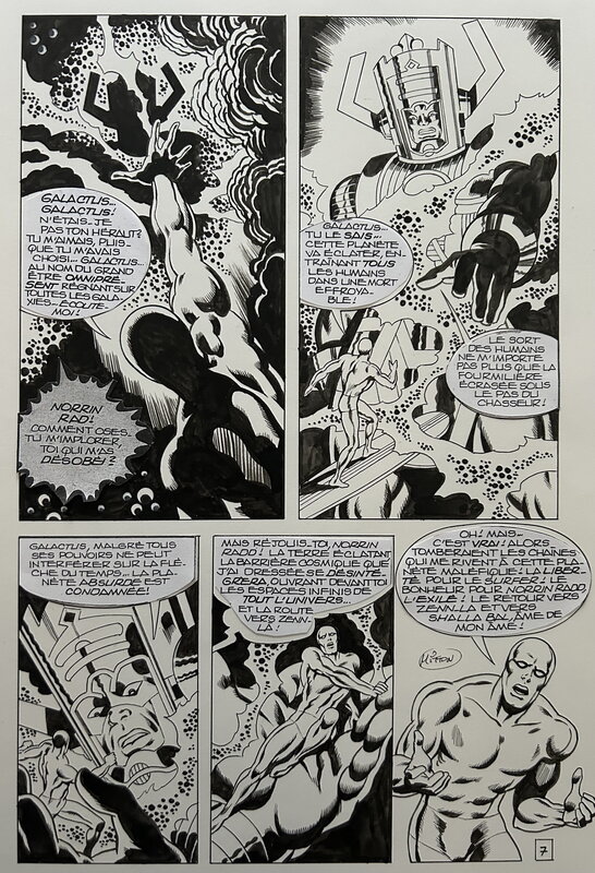 Jean-Yves Mitton, Marcel Navarro, John Buscema, Stan Lee, Mitton, Le Surfer d’argent#25, La porte étroite, 1ére partie, planche n°7, 2015. - Planche originale