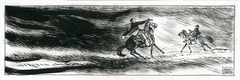 En vente - Thierry Martin, Duel dans la prairie - Illustration originale