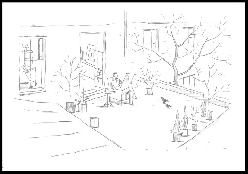 François Avril, Atelier - Illustration originale pour carte de vœux personnelle - Illustration originale