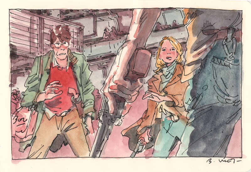 En vente - Bastien Vivès, Bastien Vives - Lune de miel  - Midi entre quatre planches - 5 - Illustration originale