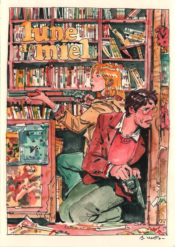 En vente - Bastien Vivès, Bastien Vives - Lune de miel  - Midi entre quatre planches - C - Illustration originale