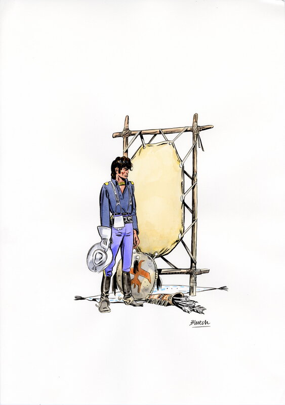 En vente - Blutch, Sur la Piste de Blueberry – quatrième de couverture - Illustration originale