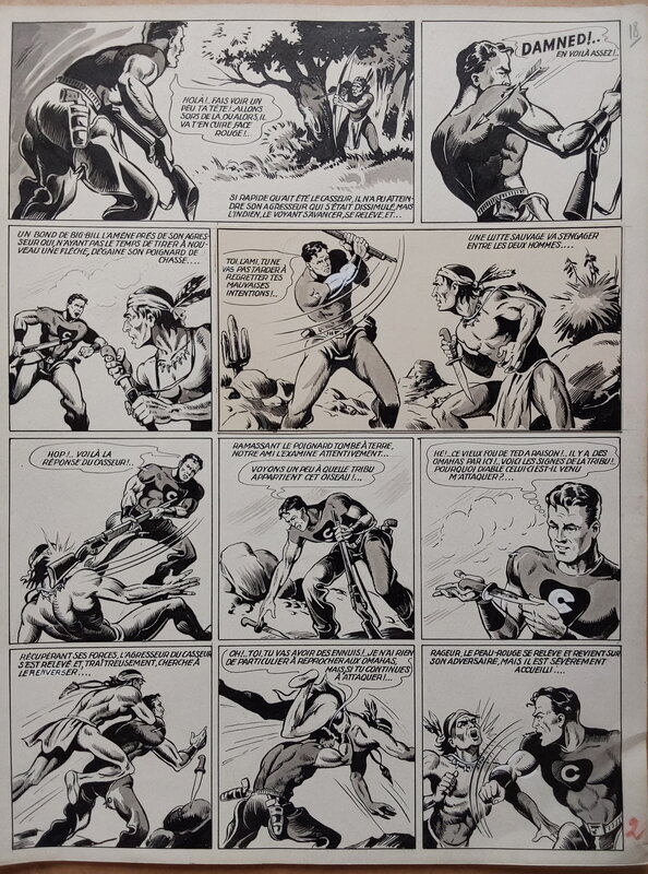 En vente - Maurice Besseyrias Big Bill Le Casseur Planche Originale 7 du BB 64 le Vieil homme prairie , Encre Lavis Atelier Chott 1952 Top - Planche originale