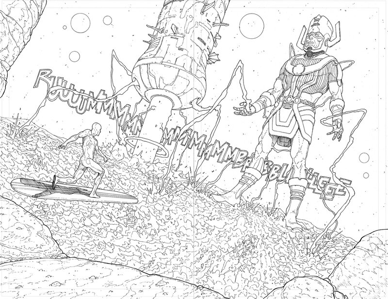 En vente - Andre Lima Araujo, Silver surfer - planches originales 25 et 26 - Planche originale