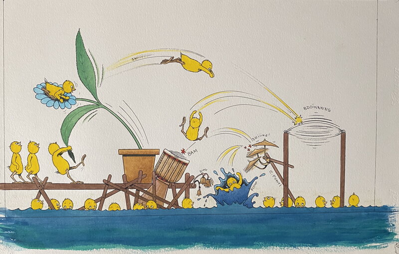 Le grand bain par Claude Ponti - Illustration originale