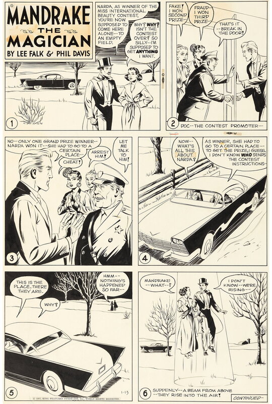 En vente - Lee Falk, Mandrake the Magician sunday page 1957 - Planche originale