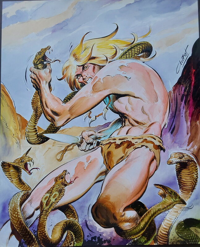 Chéret Rahan 25 Couverture Originale en Couleur Directe - Éo Vaillant 1977 . - Couverture originale