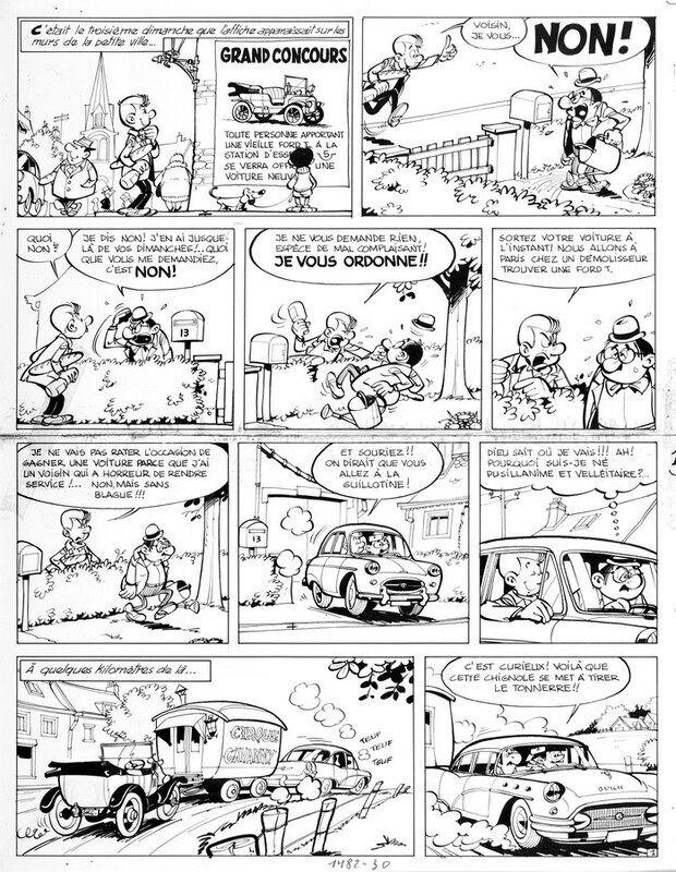 En vente - Francis, Maurice Tillieux, 1966 - Marc Lebut : Allegro Ford T - Planche originale