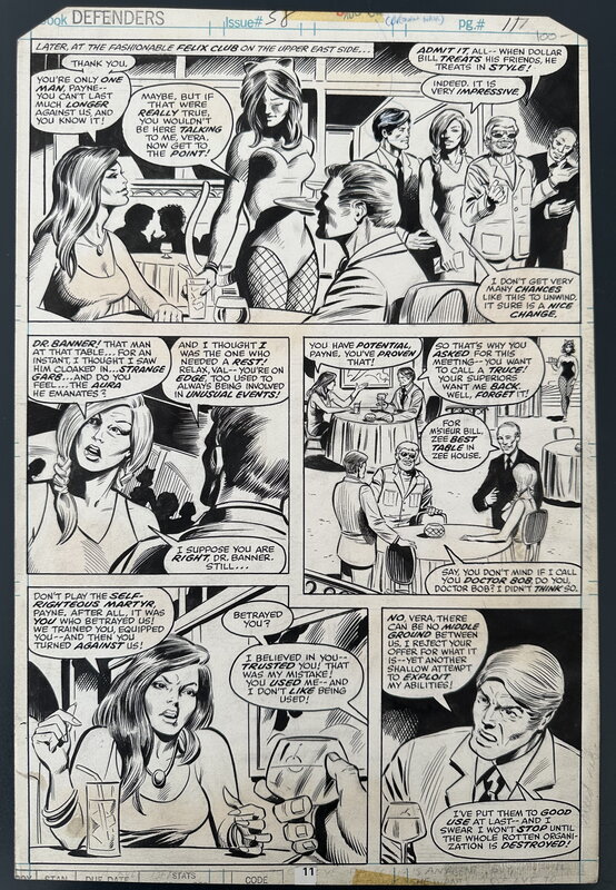 For sale - Ed Hannigan, Dan Green, The DEFENDERS #58 original page 9 VALKYRIE Marvel Comics 1974 - Comic Strip
