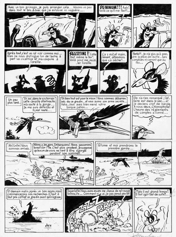 En vente - Raymond Macherot, 1954 - Chlorophylle et les Conspirateurs - Planche originale