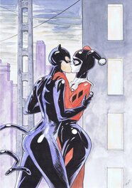 Éric Godeau - Catwoman et Harley Quinn - Illustration originale