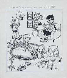 Jean Roba - Boule et Bill - Illustration pour album à colorier Dupuis - c.1963 - Original Illustration