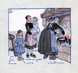 Marguerite Chabay - Scène bretonne - Illustration originale