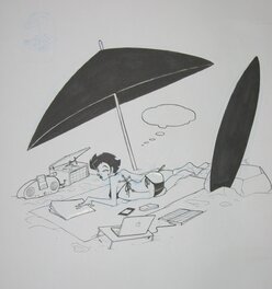 Thomas Labourot - Les Geeks - Charline à la plage - Original Illustration
