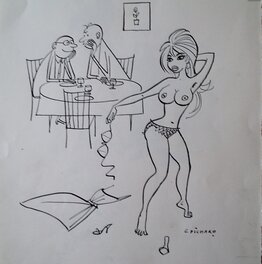 Georges Pichard - « Ma femme ne fait pas très bien la cuisine et elle voudrait que vous gardiez quand même un bon souvenir de son dîner ... ». - Original Illustration