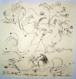 Ralph Steadman - Chicken high-speed egg laying - Illustration originale