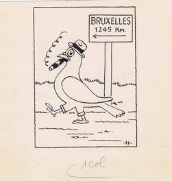 Hergé - Herge - Le voyage de M. Pigeon - Le Soir Jeunesse - 23 Janvier 1941 - Original Illustration