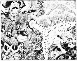 John Byrne - Fantastic Four - John Byrne - Doom Galactus et FF - Commission - Planche originale