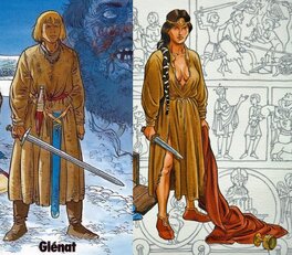 Comparaison de deux couvertures de Jean-Charles Kraehn ... Les Aigles décapités - Tome 2 - L'héritier sans non en 1987 et Le Ruistre - Tome 2 - Femme Aurimonde en 2004.