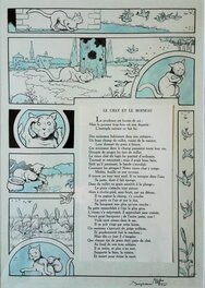 Benjamin Rabier - "Le chat et le moineau" - Planche originale