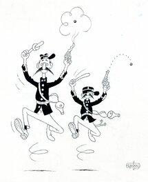 Albert Dubout - Gendarmes - Illustration originale