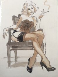 Sergio Bleda - Sensual blonde smoking - Original Illustration