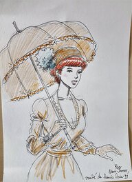 Francis Carin - Jeune femme à l'ombrelle - Illustration originale