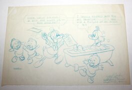 Carl Barks - Disegno originale matita blu su lucido PAPERINO, QUI, QUO, QUA e PAPERONE. - Original Illustration