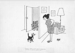Jacques Faizant - Surboum les chats - Original Illustration
