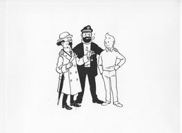 Studios Hergé - Tintin, Le Capitaine Haddock et le Professeur Tournesol - Illustration originale