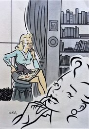 Walter Minus - Femmes dans la bibliothéque - Original Illustration