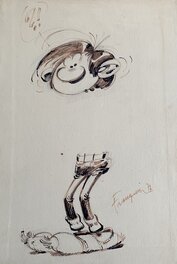 André Franquin - Gaston la tete el les jambes emmission tele annee 77 - Planche originale