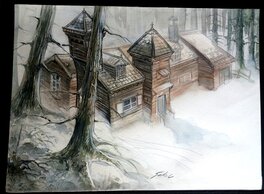 Benoît Sokal - Sybéria 3 - Cabane de Chasse - Illustration originale