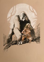 Olivier Vatine - Jungle Girl and Gorilla Couleur - Illustration originale