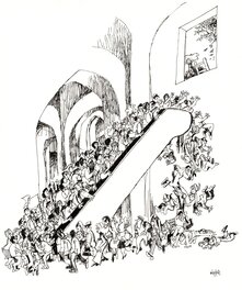 Antonio Mingote - Mechanical stair / Human stupidity - Original Illustration