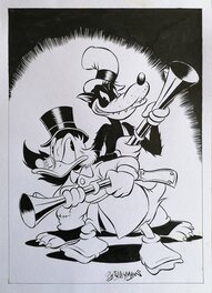 Bas Heymans - Picsou avec le Grand Méchant Loup (Uncle Scrooge with The Big Bad Wolf ) - Original Illustration