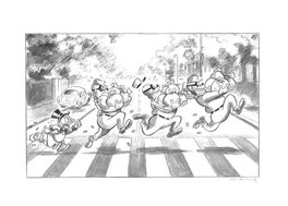 Tony Fernandez - Oncle Picsou et Les Rapetou sur Abbey Road (Beatles) - Illustration originale