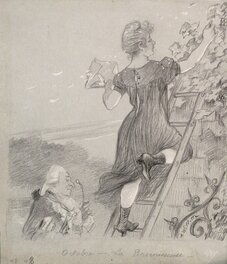 Adolphe Willette - Octobre – La brunisseuse - Illustration originale